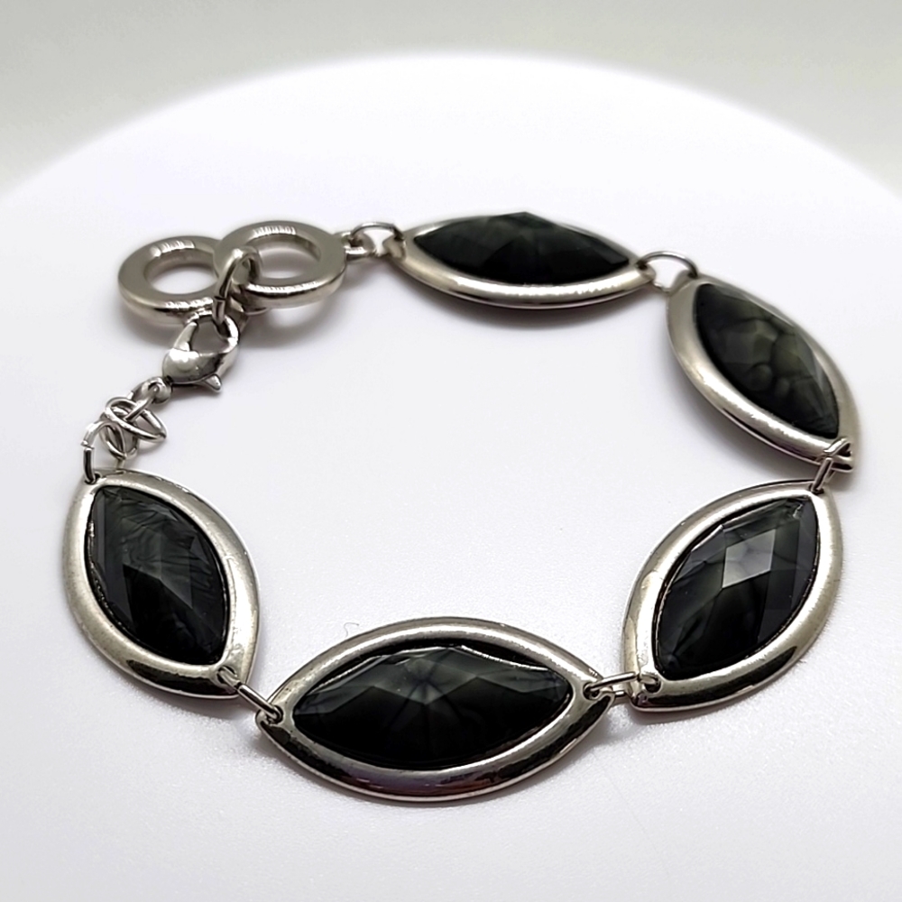 Silvertone Bezel-Set Stone Bracelet